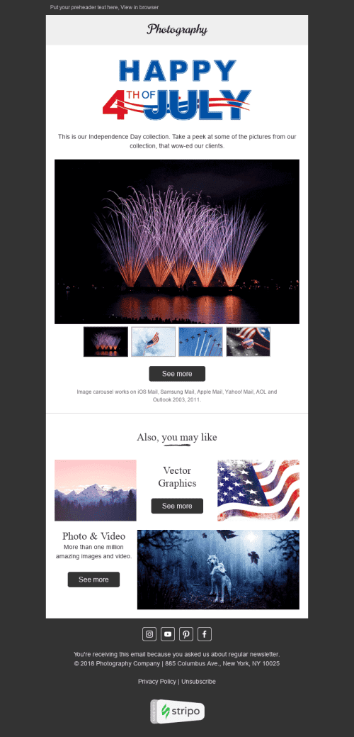 Independence Day Email Template "Amazing Images" for Photography industry mobile view