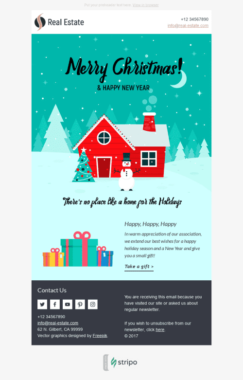 Christmas Email Template "Lovely Night" for Real Estate industry desktop view