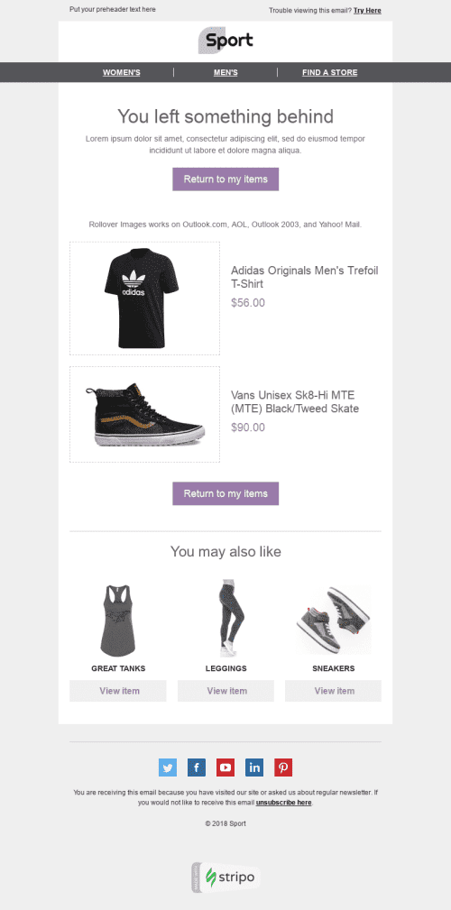 Interactive Email Template "Good Clothes" for Sports industry mobile view