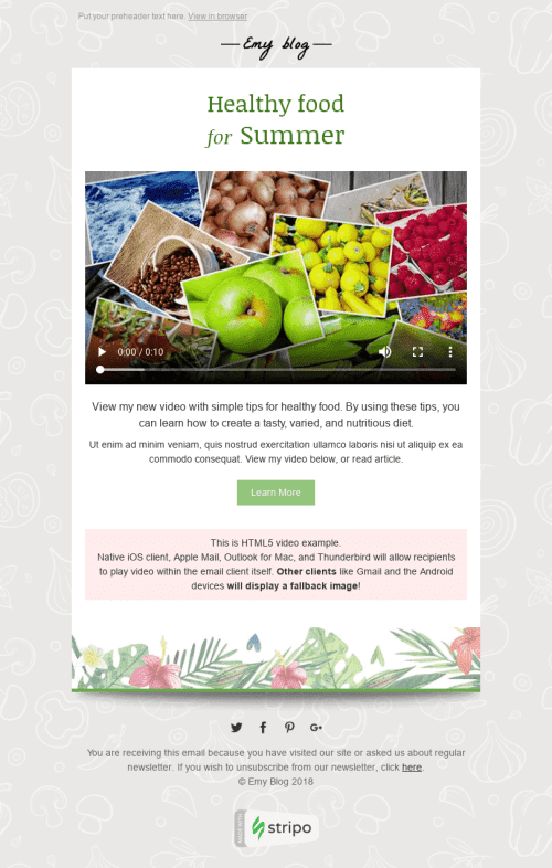Interactive Email Template "Useful Video" for Publications & Blogging industry mobile view