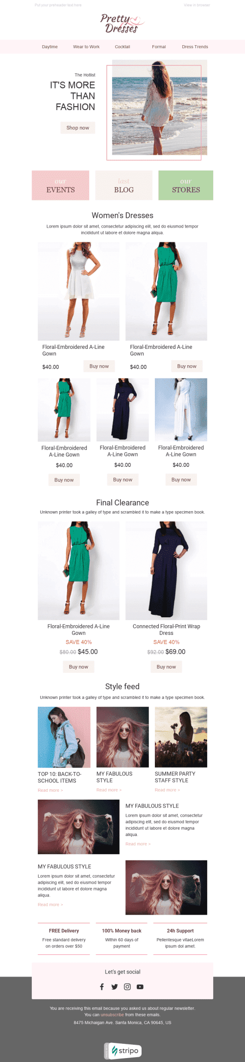 Promo Email Template "Pretty Dresses" for Fashion industry desktop view