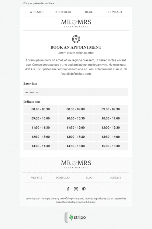 Book an event Email Template «Meeting Time» for Photography industry mobile view