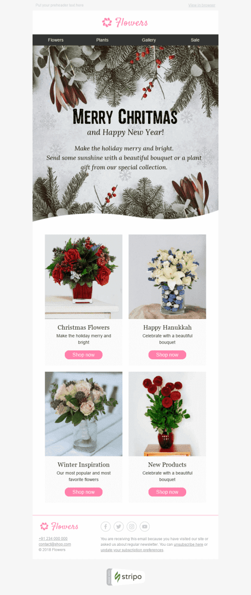 Christmas Email Template "Winter Inspiration" for Gifts & Flowers industry mobile view