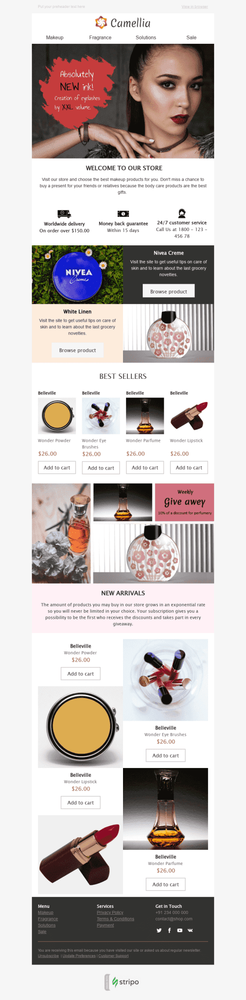Promo Email Template "Woman's Beauty" for Beauty & Personal Care industry mobile view