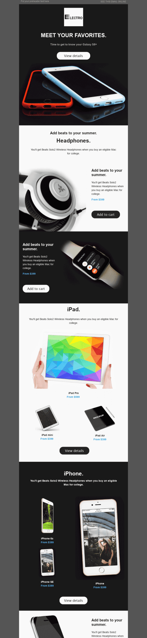 Promo Email Template "Hi-tech" for Gadgets industry mobile view