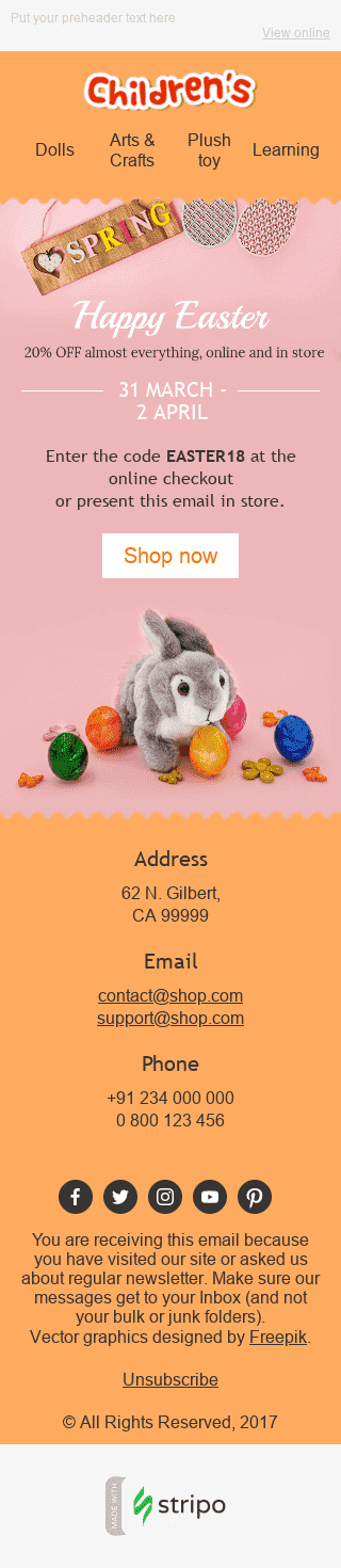 Easter Email Template "Cute Bunny" for Kids Goods industry mobile view
