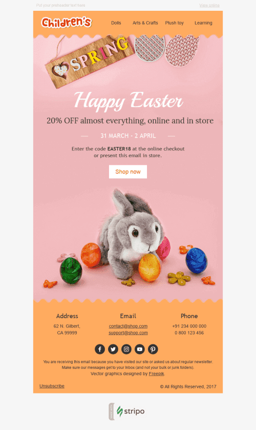 Easter Email Template "Cute Bunny" for Kids Goods industry desktop view