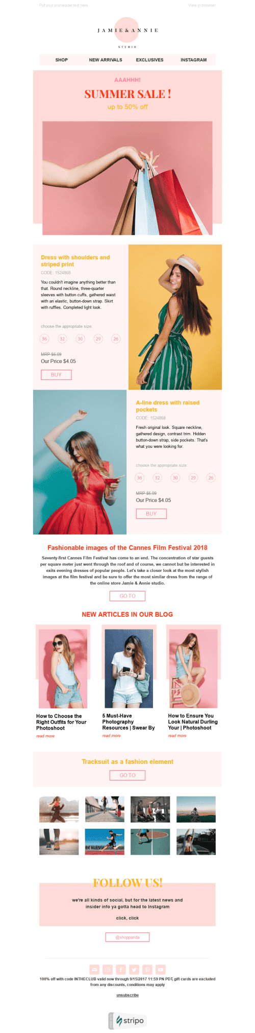 Promo Email Template «Summer Mood» for Fashion industry mobile view