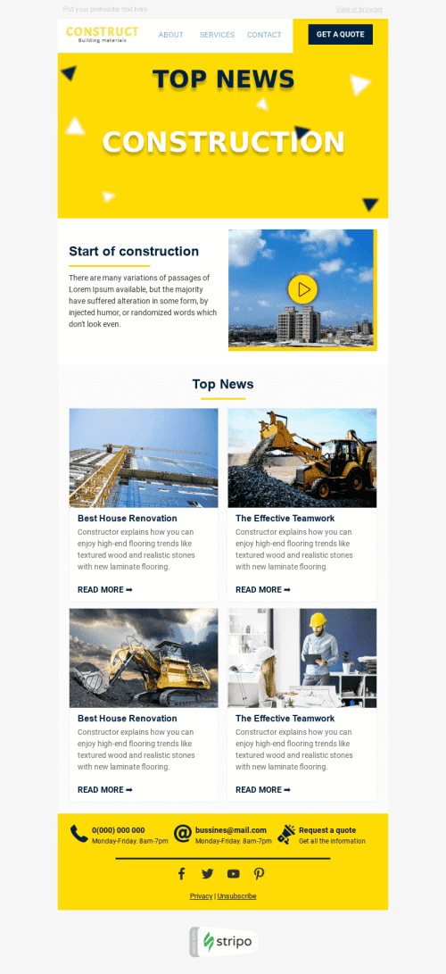 Email Digest Email Template «Megapolis» for Construction industry mobile view