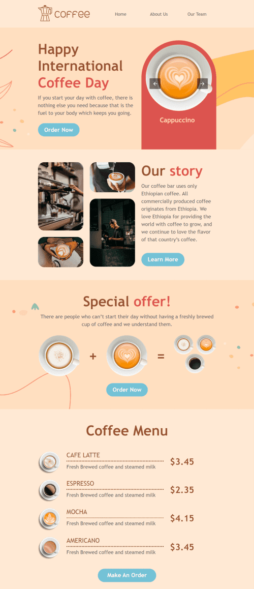 International Coffee Day Email Template "Happy hours!" for Beverages industry mobile view