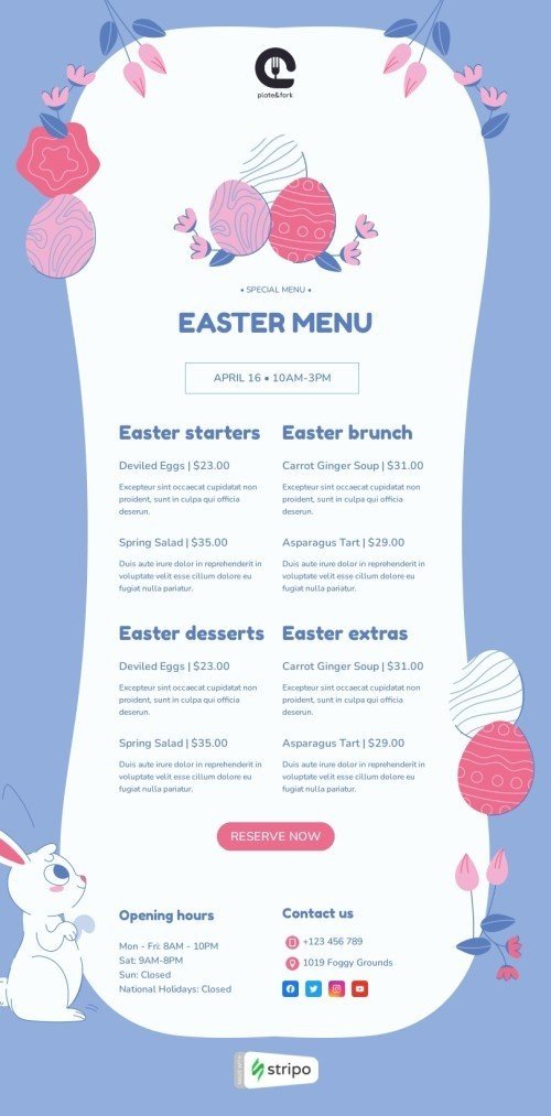 Easter email template "Easter menu" for food industry mobile view