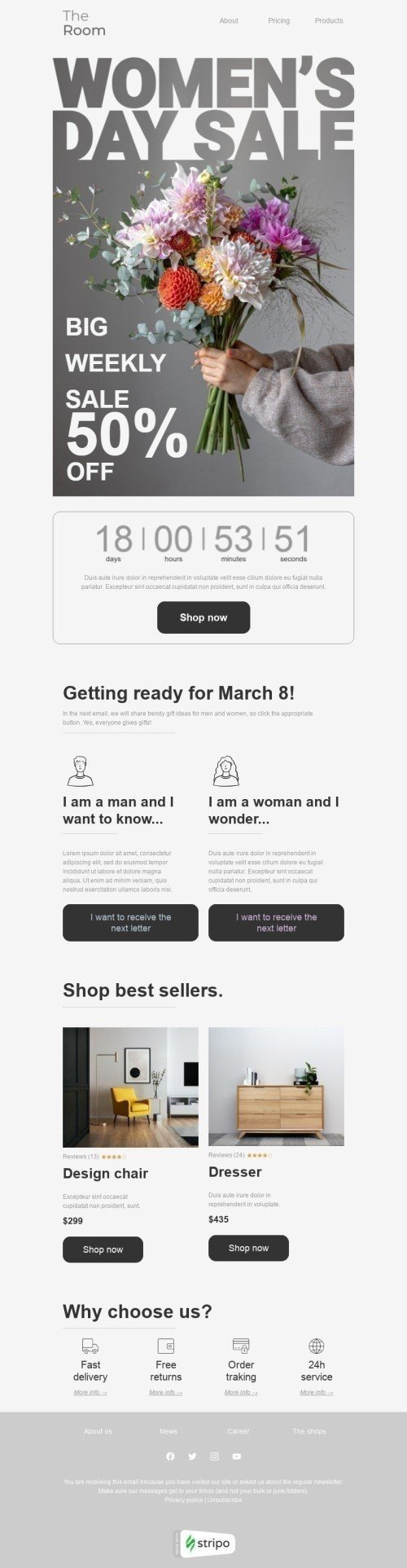 Women's Day Email Template "Big weekly sale" for Furniture, Interior & DIY industry mobile view