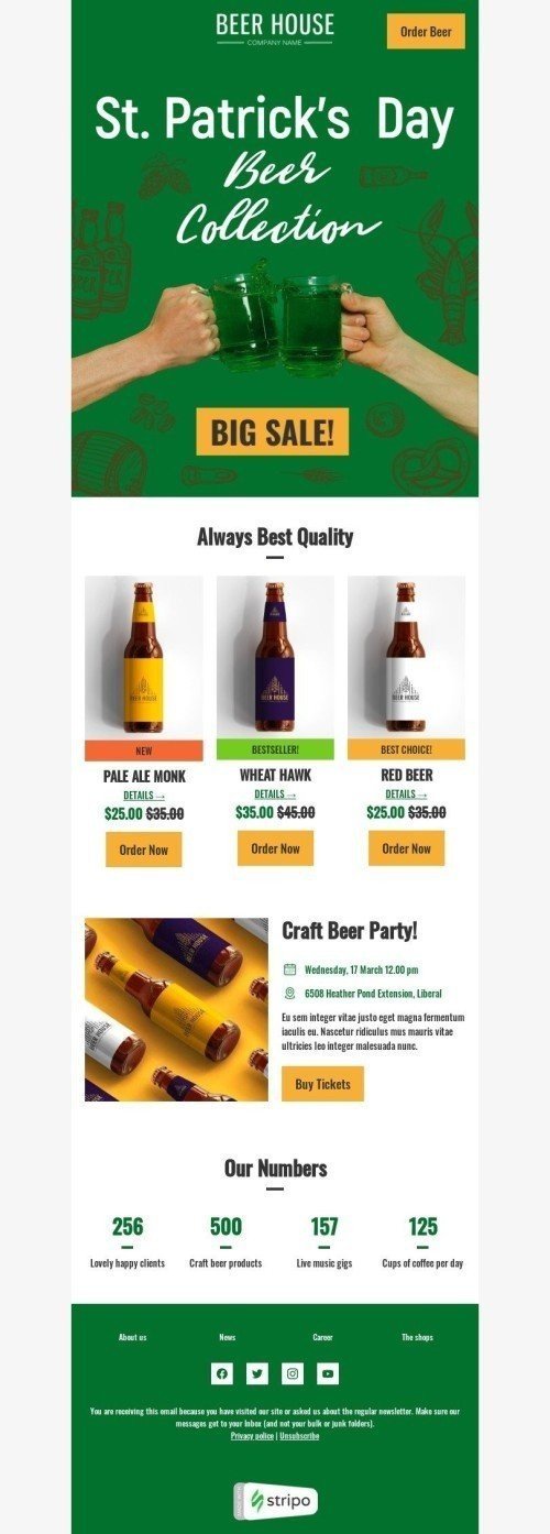 St. Patrick’s Day Email Template "Beer Collection" for Beverages industry mobile view