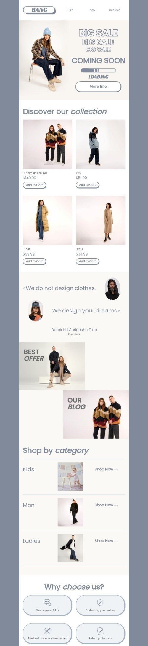 Coming Soon Email Template "We design your dreams" for Fashion industry mobile view