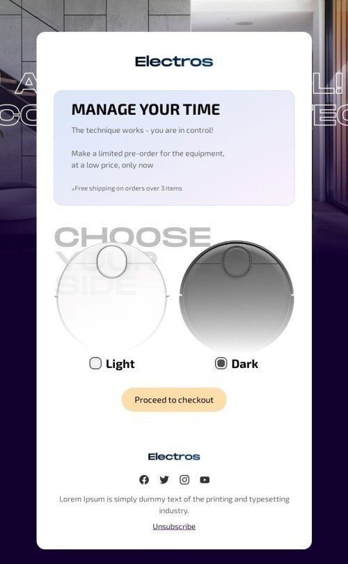 Promo Email Template "Manage Time" for Crowdfunding industry mobile view