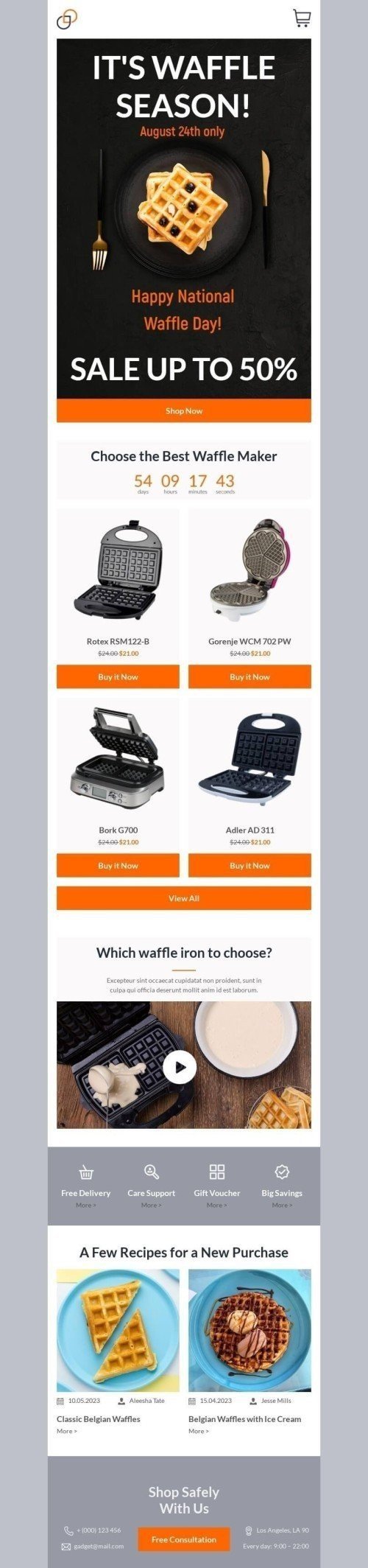 National Waffle Day Email Template "Best Waffle Maker" for Gadgets industry mobile view
