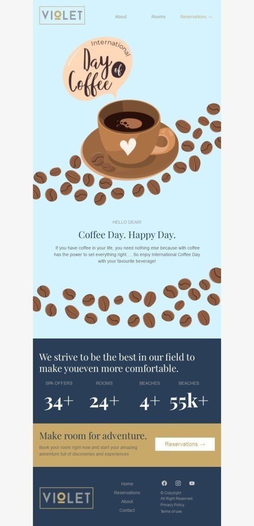International Coffee Day Email Template "Happy Coffee day" for Hotels industry mobile view