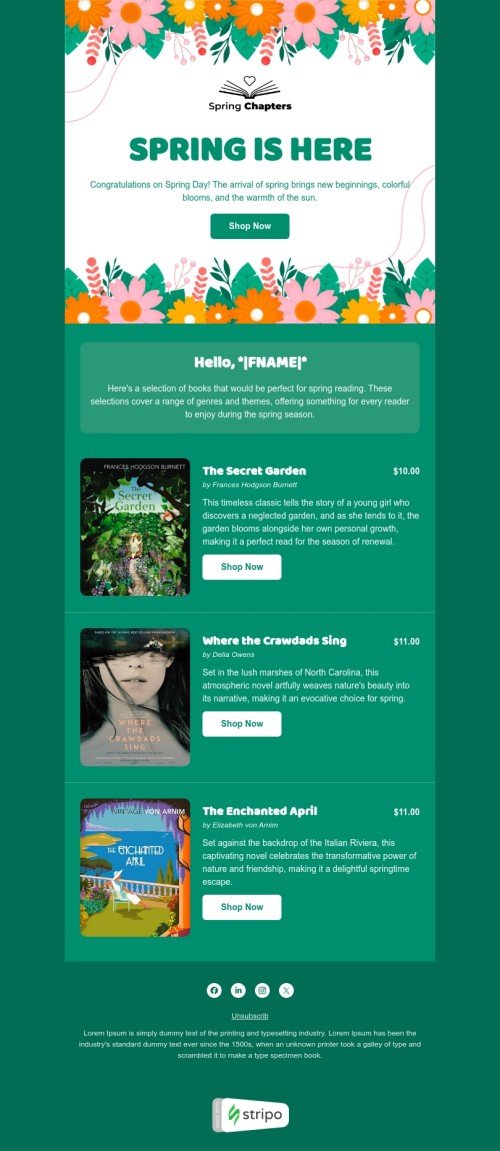 Spring email template "Dive into spring" for books & presents & stationery industry mobile view