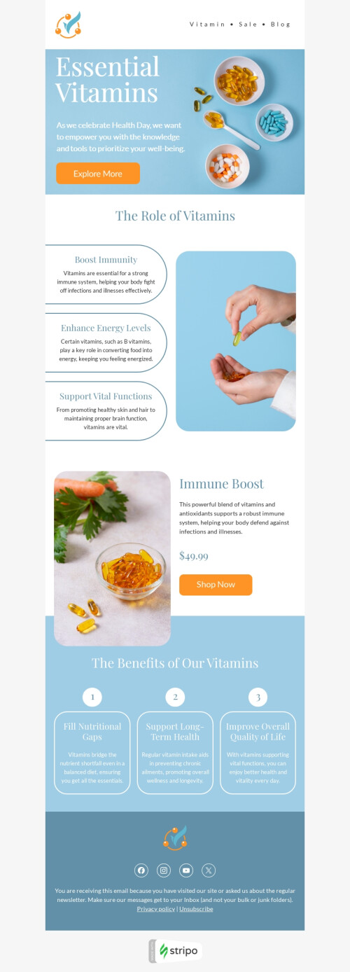 World Health Day email template "The role of vitamins" for health and wellness industry mobile view
