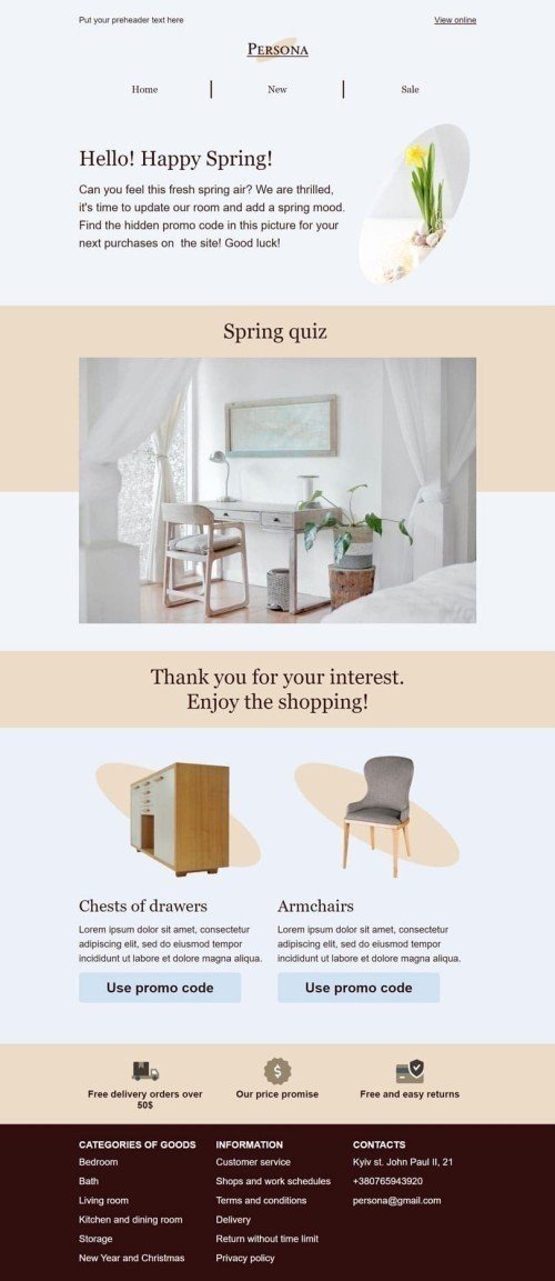 Promo Email Template «Find promo code» for Furniture, Interior & DIY industry mobile view