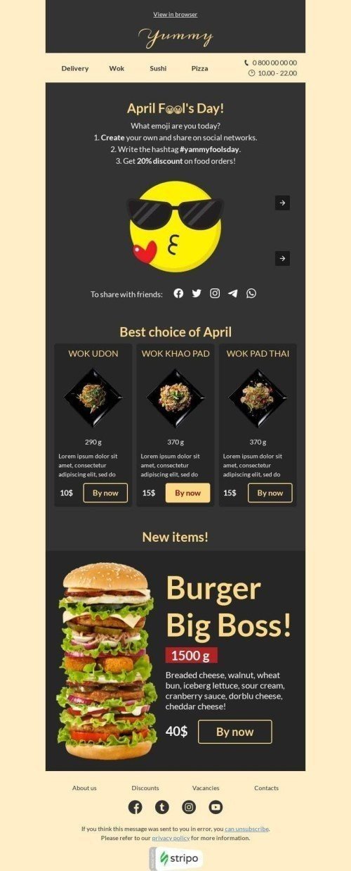April Fools' Day Email Template «Your emoji» for Food industry mobile view