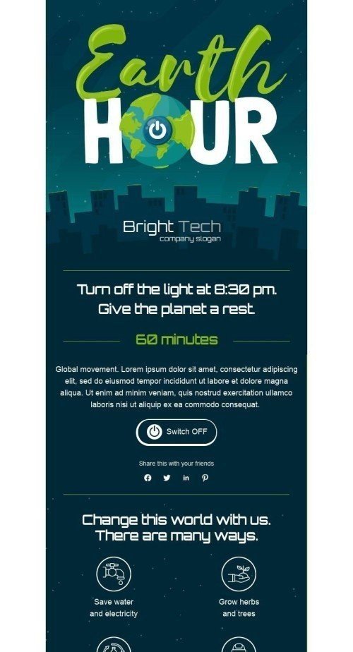 Earth Day Email Template «Earth hour» for Furniture, Interior & DIY industry desktop view