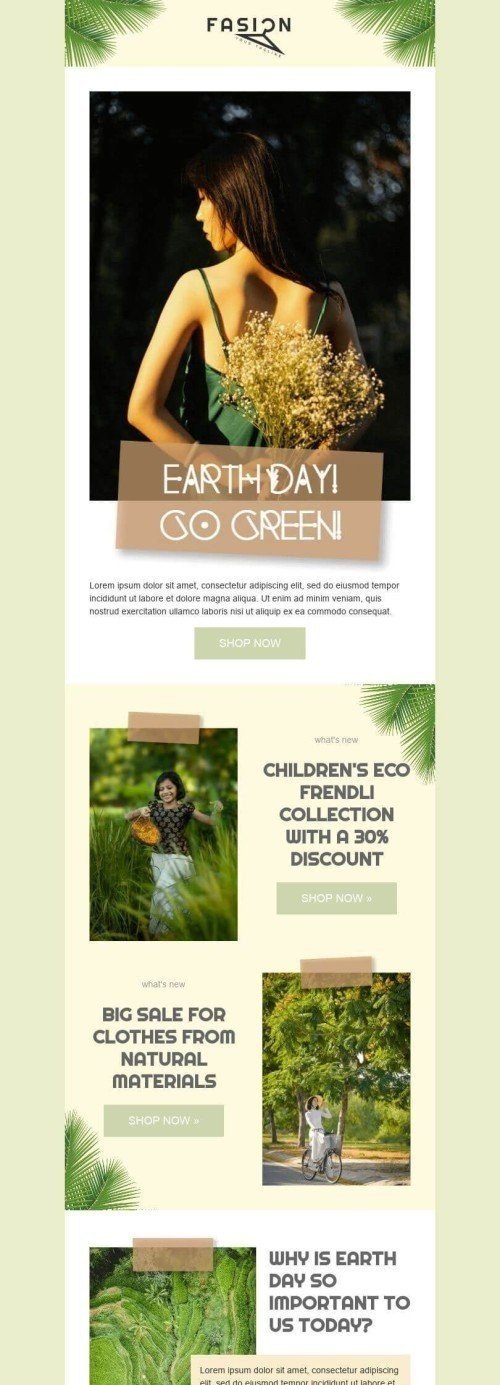 Earth Day Email Template «Go green» for Fashion industry mobile view