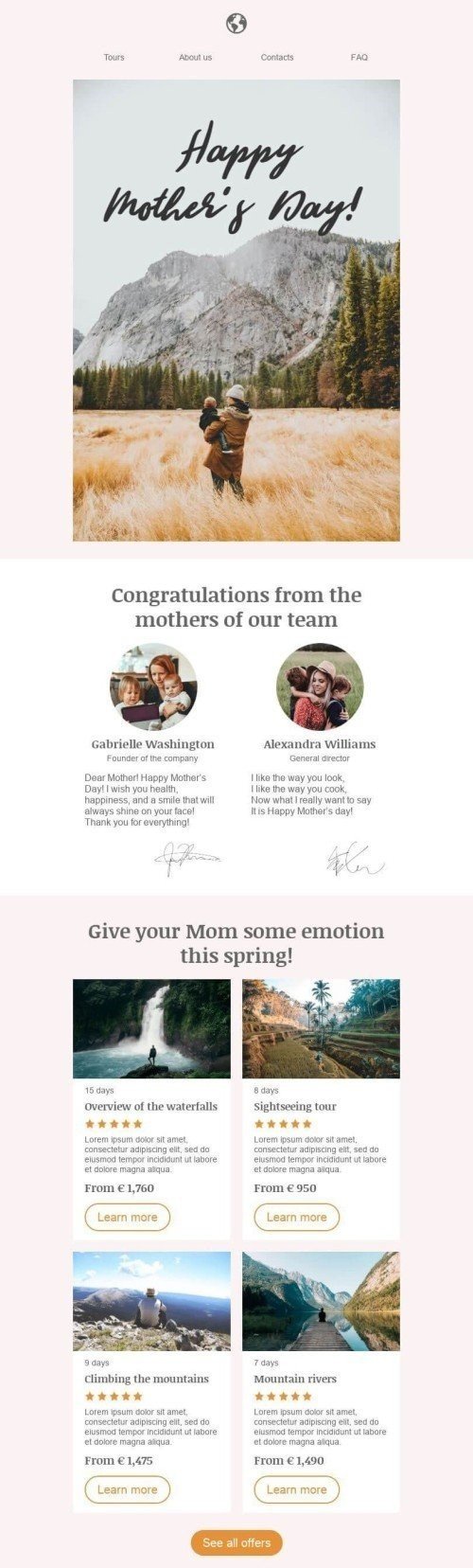 Mother’s Day Email Template «Congratulations from the mothers» for Travel industry mobile view