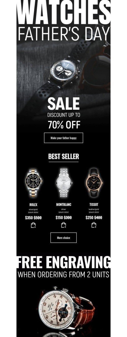 Father’s Day Email Template «Sale of watches» for Jewelry industry mobile view