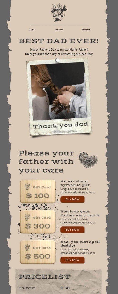 Father’s Day Email Template «Thank you dad!» for Beauty & Personal Care industry mobile view