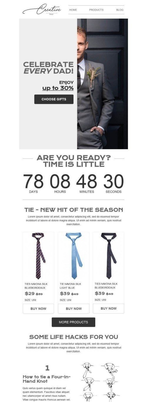 Father’s Day Email Template «Ties» for Fashion industry mobile view