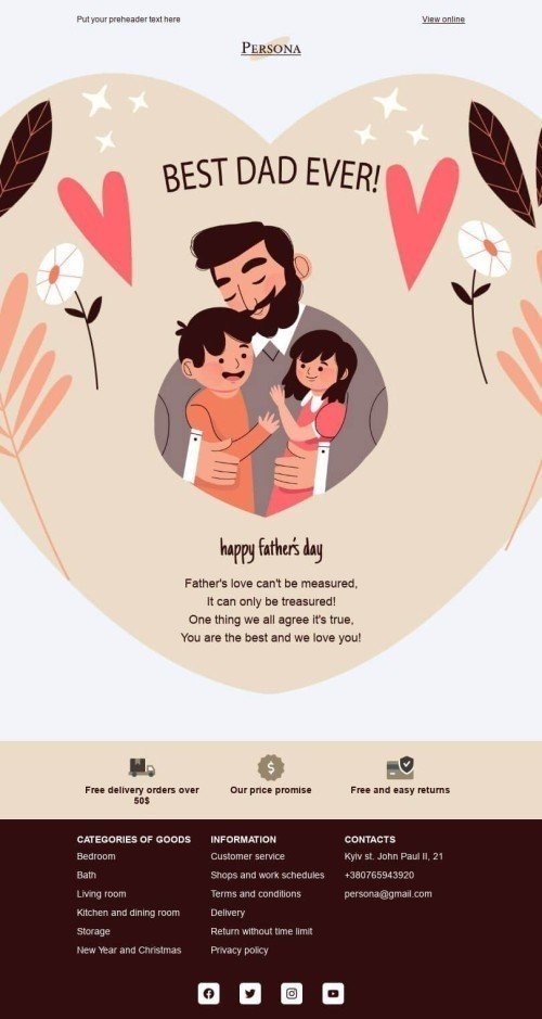 Father’s Day Email Template «Best dad ever» for Furniture, Interior & DIY industry desktop view