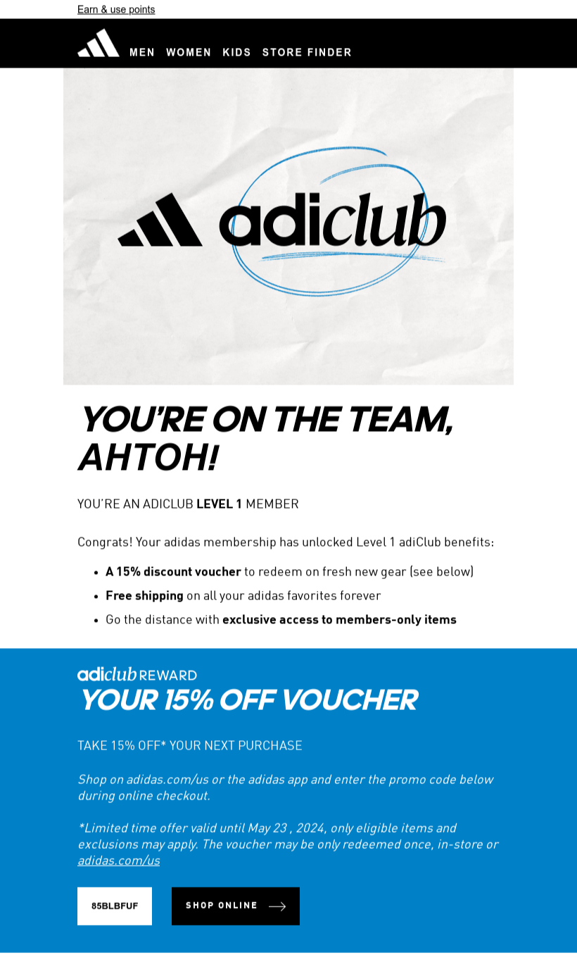 Adidas online voucher 2019 best sale