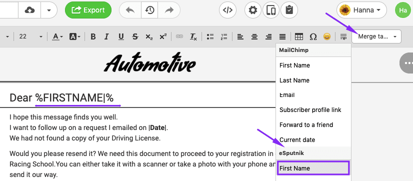 Follow Up Sales Emails_Adding Merge Tags to Address by Names