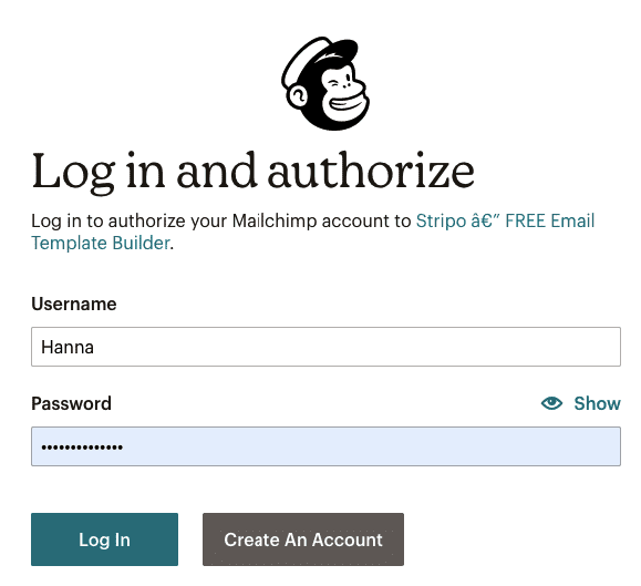 Geben Sie die Anmeldeinformationen für das Mailchimp-Konto ein