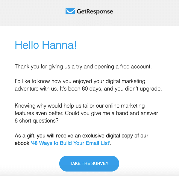 Follow Up Emails with Clear Call to Action_Example by GetResponse