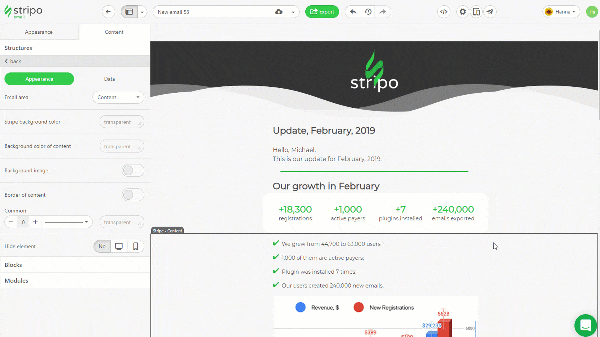 Stripo Investor Update Email Saving and Using Modules