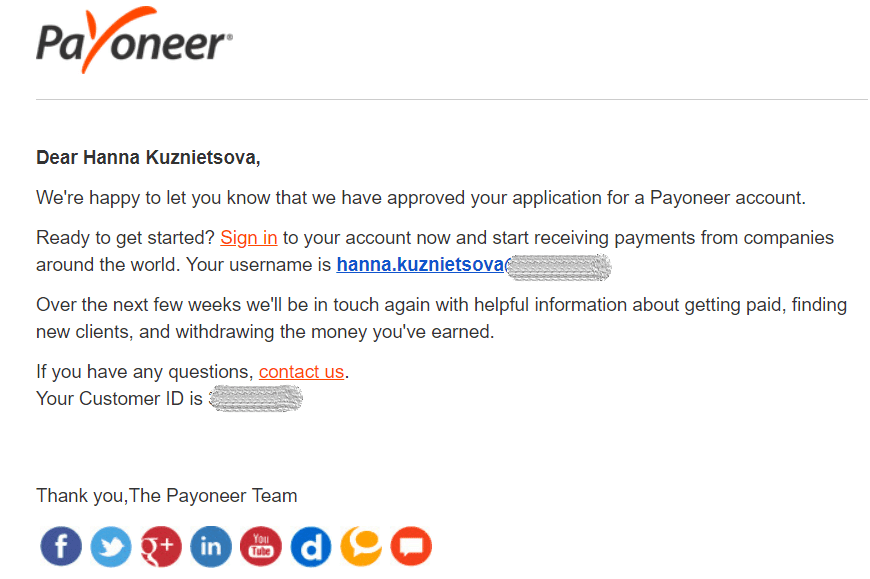 Correos electrónicos de notificación de Stripo Payoneer