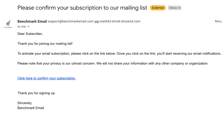 Subscription Confirmation Email_Plain Text