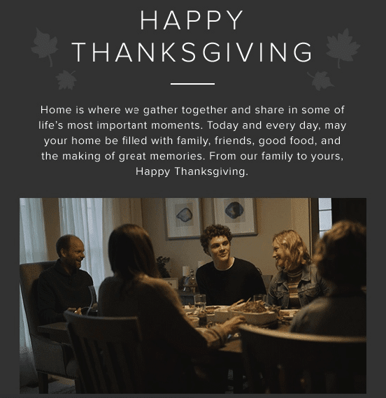 E-mail de Thanksgiving réconfortant