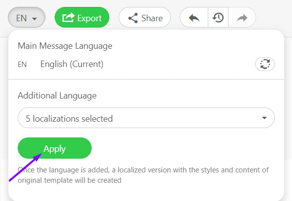 The Apply Button in the Stripo Email Translate