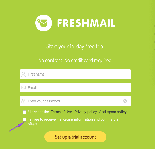 Trial Form with the Subscription Option