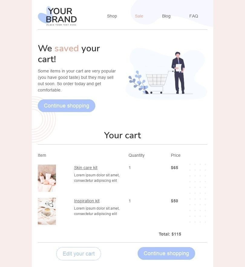 Abandoned cart Stripo template 