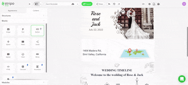 Ajoutez l'emplacement du lieu de la cérémonie à votre invitation de mariage en ligne
