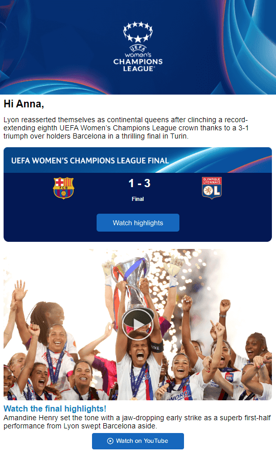 Ansprechender E-Mail-Newsletter Beispiel der UEFA