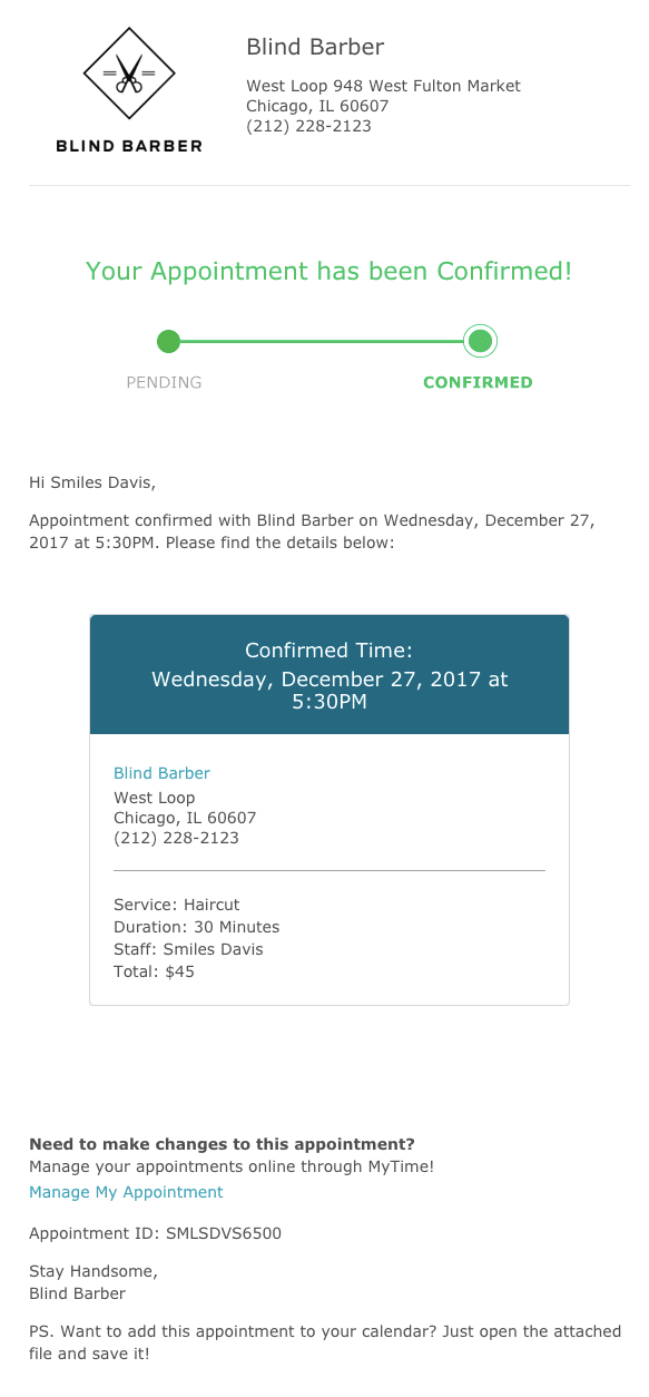 Appointment Confirmation Email Example_Barber Shop