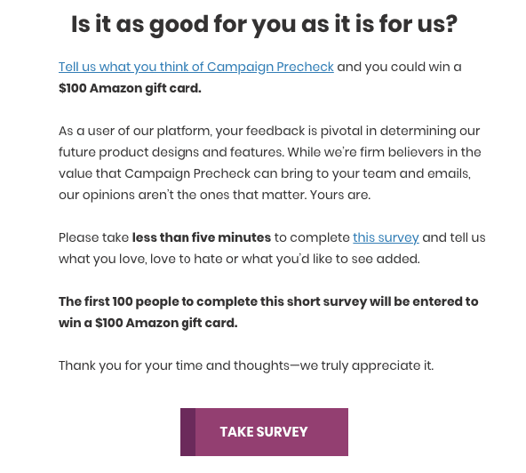 Follow-up email template with a link to survey