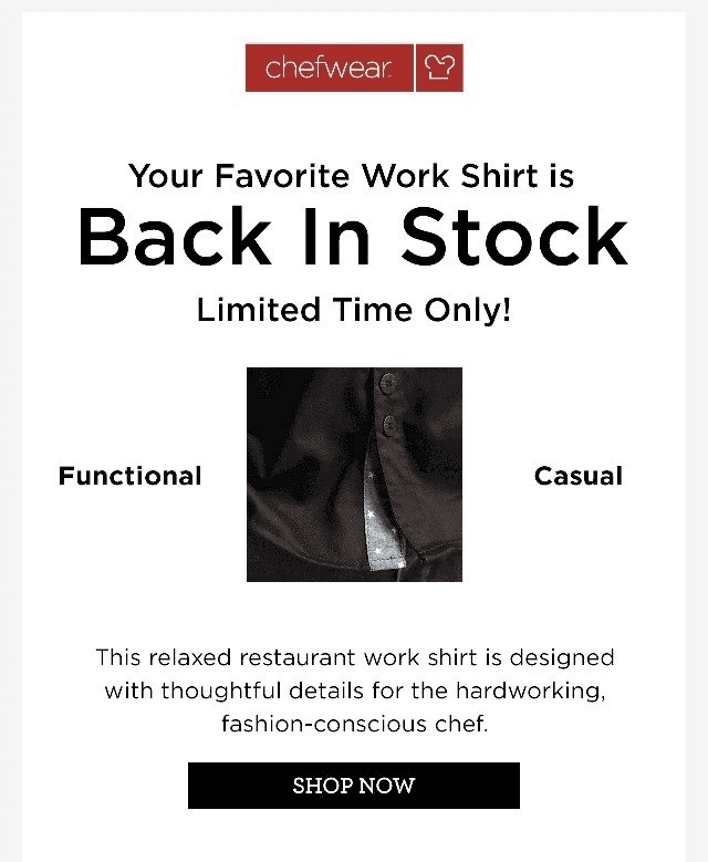 Simple back-in-stock email by Chefwear