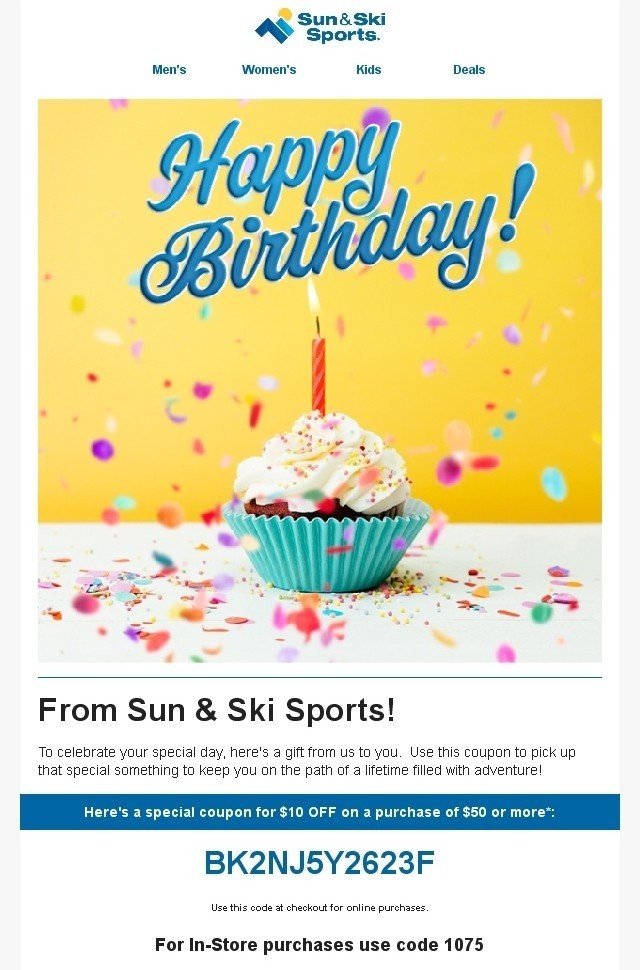 Birthday email coupon 