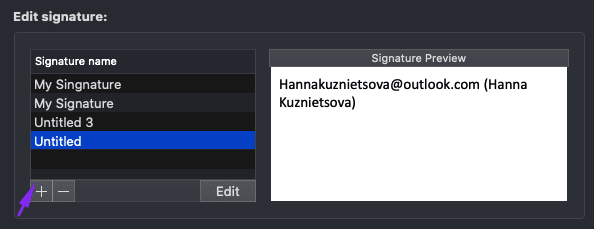 Clicking Plus to Start Creating a New Signature